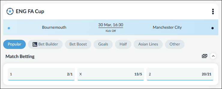 Bournemouth v Manchester City FA Cup Match Betting